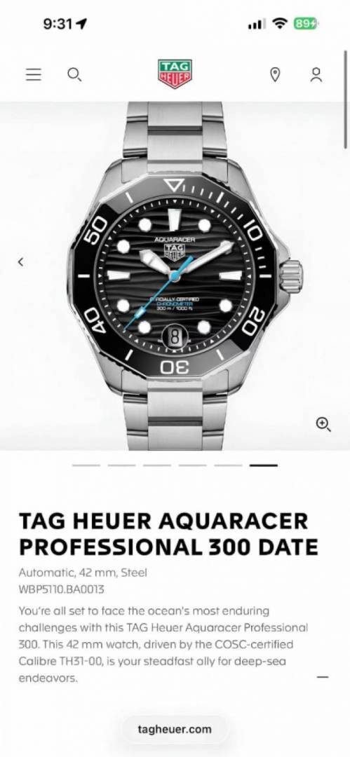 Tag Heuer aquaracer professional 300m date automatic japan zik zake line silver Black