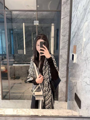 Christian Dior Oblique Monogram Pattern Wool Blend Scarf Black & White With Carry Bag