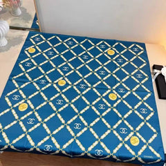 Chanel CC Logo Chain Link Silk Scarf Sky Blue With Carry Bag
