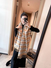 Miu Miu Monogram Wool Scarf Beige Cream Brown Accents With OG Box