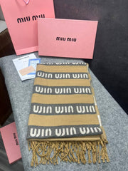 Miu Miu Monogram Wool Scarf Beige Cream Brown Accents With OG Box