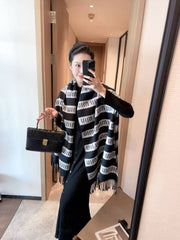 Miu Miu Monogram Wool Scarf Black Grey Accents With OG Box & Carry Bag