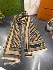 Christian Dior Oblique Monogram Pattern Wool Blend Scarf Black & Beige With Carry Bag