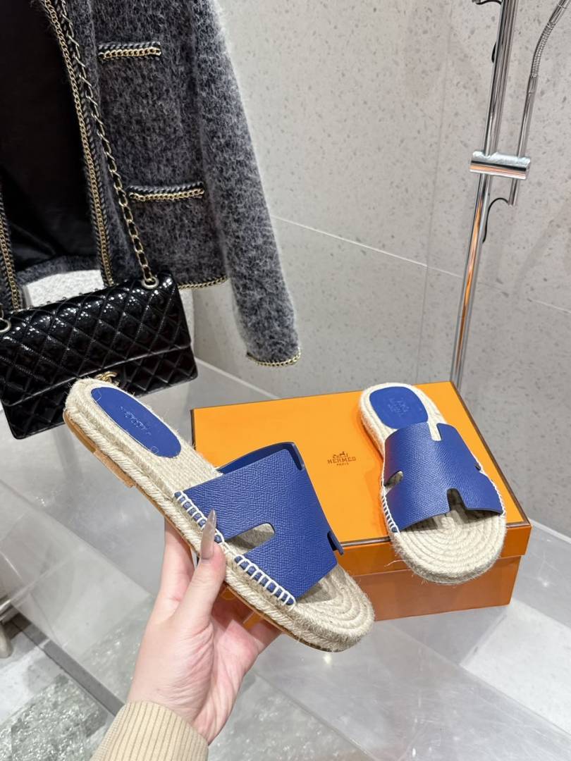 Hermes Antigua Espadrille in slate blue