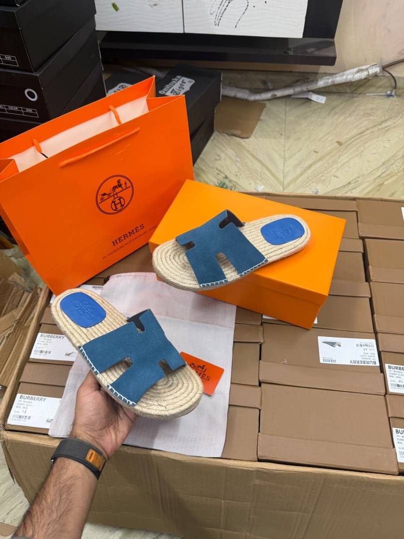 Hermes Antigua Espadrille in slate blue