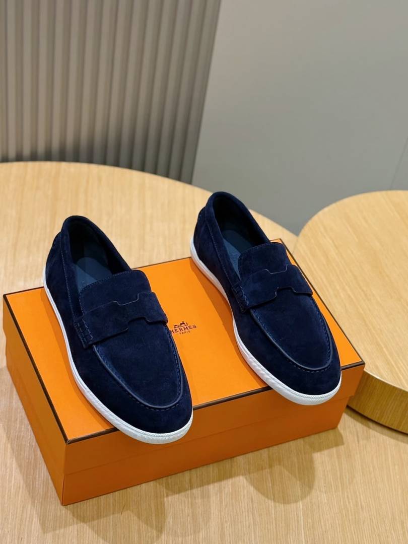 Hermes Job Loafers Noir Navy Fixed
