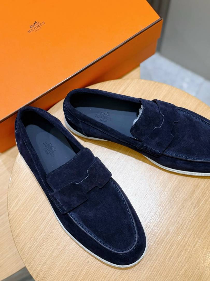 Hermes Job Loafers Noir Navy Fixed