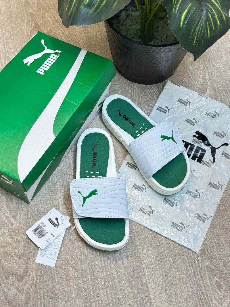 Puma Nitrocat V Adjust Comfort Premium White Green Slides