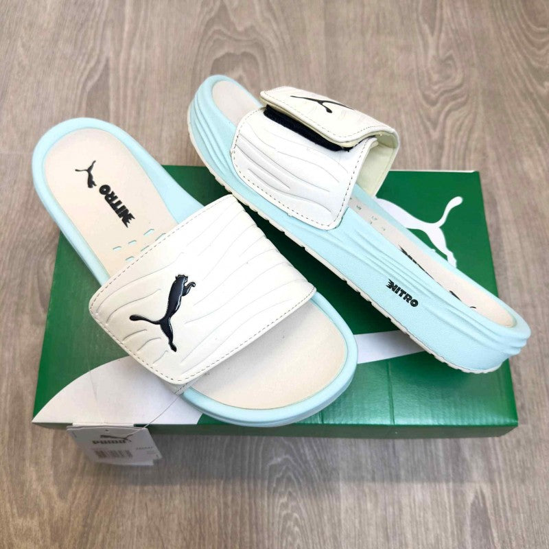 Puma Nitrocat V Adjust Comfort Premium Beige Blue Ivory Glow Slides