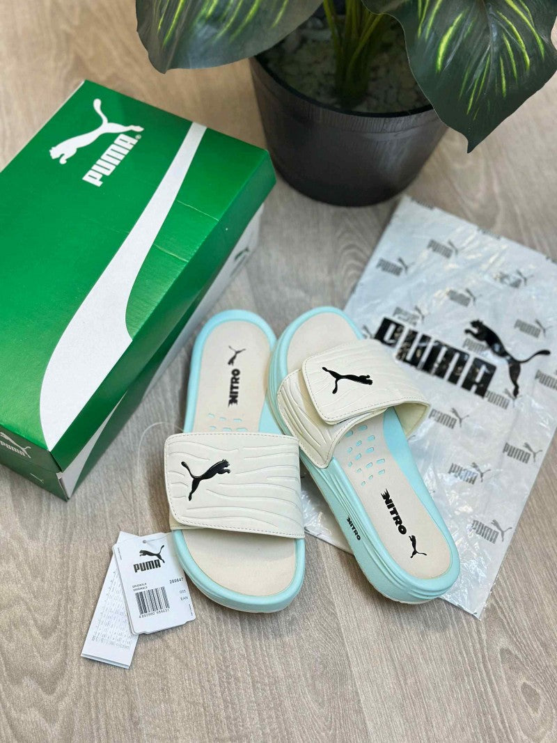 Puma Nitrocat V Adjust Comfort Premium Beige Blue Ivory Glow Slides
