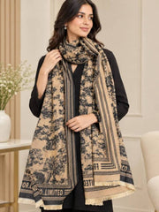 Dior Oblique Camel & Black Floral Print Wool Scarf With Carry Bag