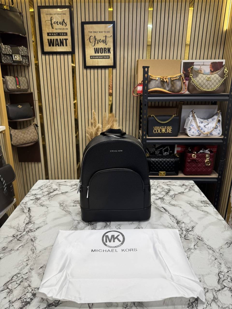 Michael Kors Black Leather Backpack with OG Dust Bag 16111