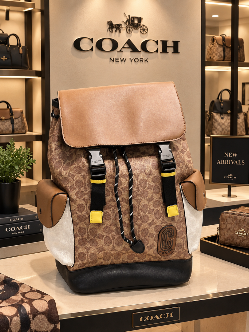 COACH RIVINGTON UNISEX BAGPACK WITH DUST BAG PREMIUM QUALITY APRICOT BLACK BROWN 060