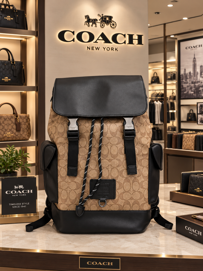 COACH RIVINGTON UNISEX BAGPACK WITH DUST BAG PREMIUM QUALITY APRICOT BLACK 060