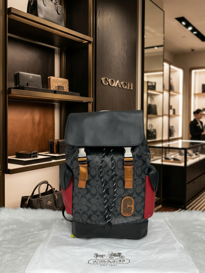COACH RIVINGTON UNISEX BAGPACK WITH DUST BAG PREMIUM QUALITY BLACK RED 060