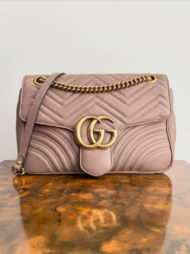 Gucci Marmont Sling Bag White With Dust Cover & Carry Bag 1732 Pink