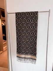 Dior Oblique Geometric Pattern Wool Blend Scarf Black & Beige With Carry Bag