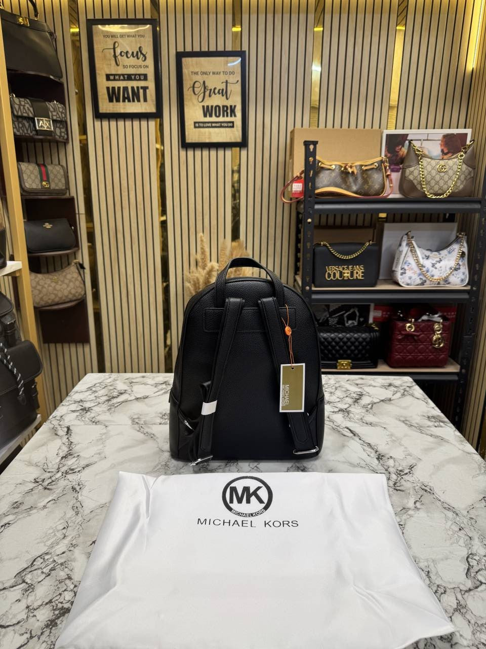 Michael Kors Black Leather Backpack with OG Dust Bag 18111