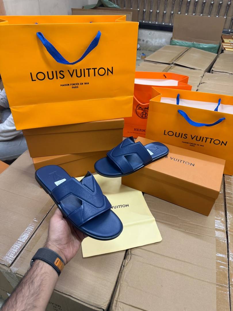 Lv Louis Vuittion Oasis Mule Mens Premium Sandal marine blue