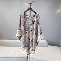Chanel CC Logo Birdcage Print Silk Square Scarf White & Pink With Carry Bag