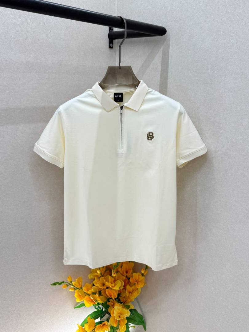 Boss Cream Zipper Polo Premium Collar Neck T shirt With Brand Box Packing F4102 CR