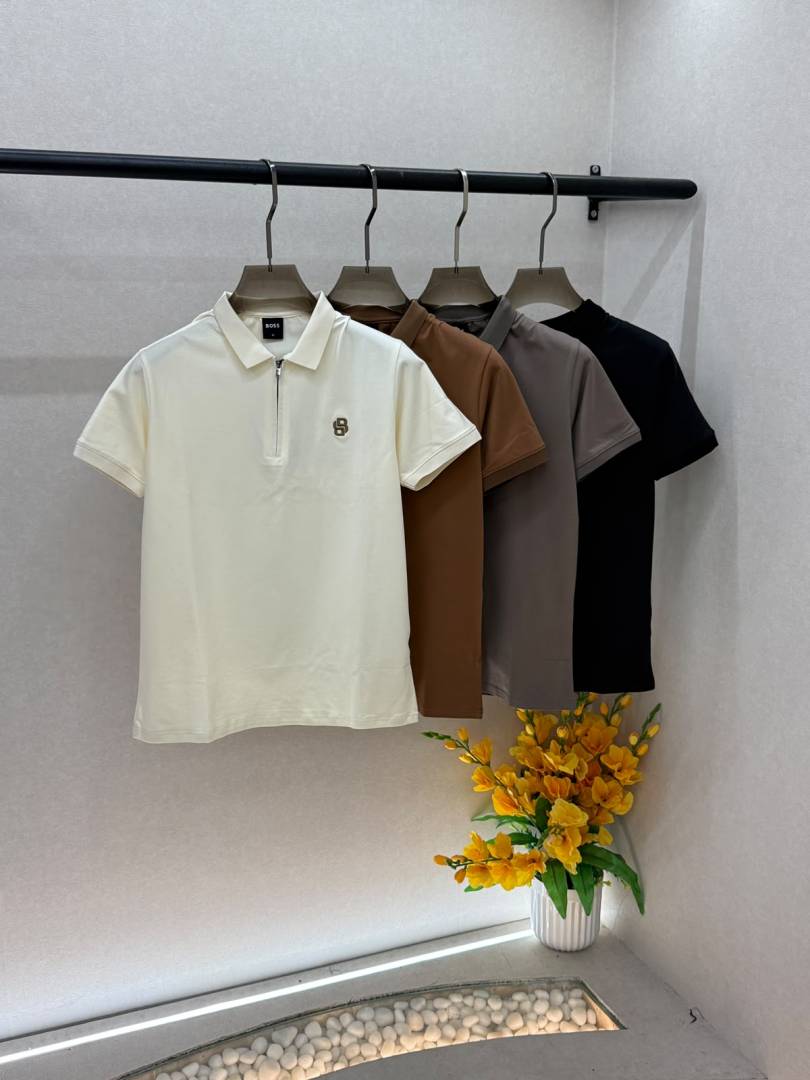 Boss Black Zipper Polo Premium Collar Neck T shirt With Brand Box Packing F4102 BL
