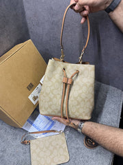 Coach Rowan Signature Khakhi Brown Bucket Bag With Small Removable Zip Pouch With OG Box & Dust cover Khakhi Brown