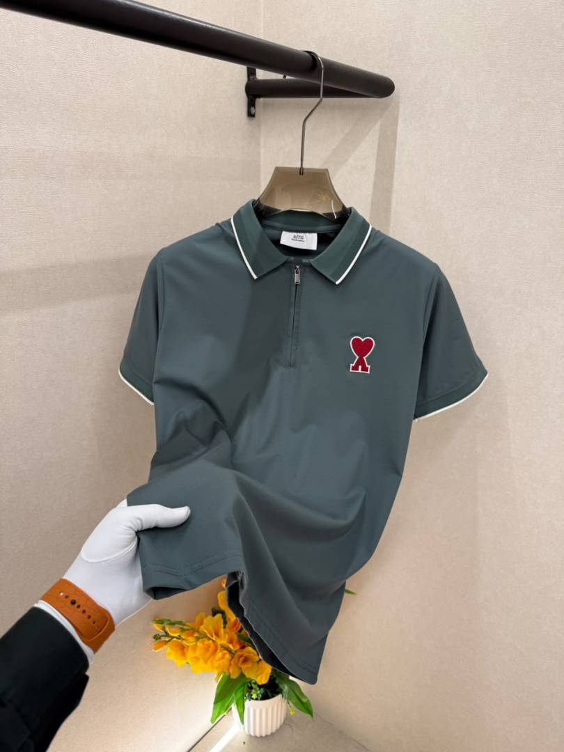 Amiri Logo Green Premium Collar Neck Polo T shirt With Brand Box Packing F3689 GR