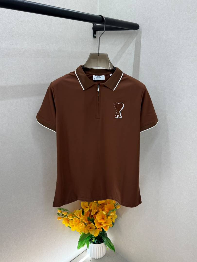 Amiri Logo Brown Premium Collar Neck Polo T shirt With Brand Box Packing F3689 BR