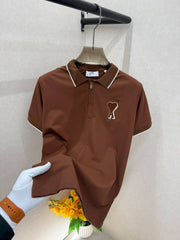 Amiri Logo Brown Premium Collar Neck Polo T shirt With Brand Box Packing F3689 BR