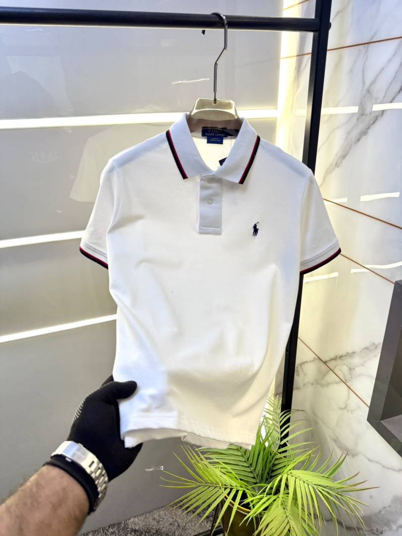 Ralph Lauren White Collar Neck Premium Polo T shirt F3624 WH