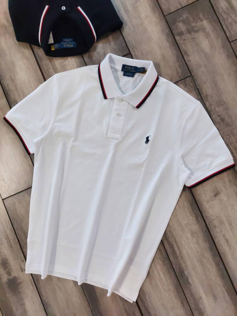 Ralph Lauren White Collar Neck Premium Polo T shirt F3624 WH