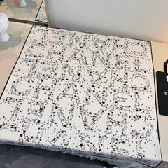 Chanel CC Logo & Star Print Silk Square Scarf White & Black With Carry Bag