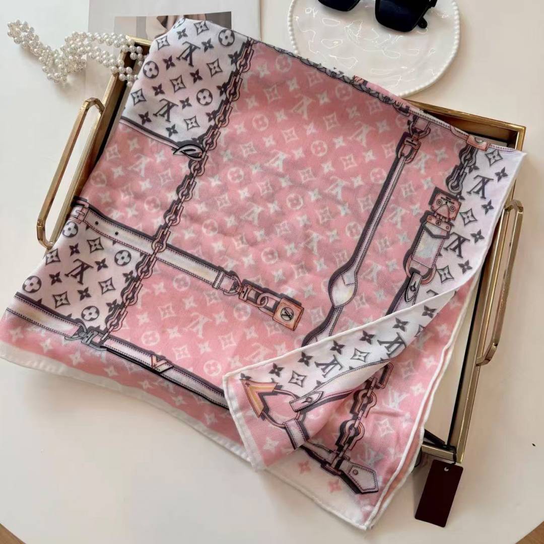 Louis Vuittion Pink Monogram Silk Scarf With Carry Bag