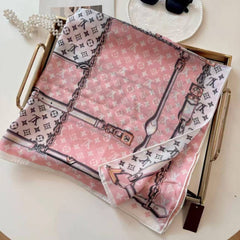 Louis Vuittion Pink Monogram Silk Scarf With Carry Bag
