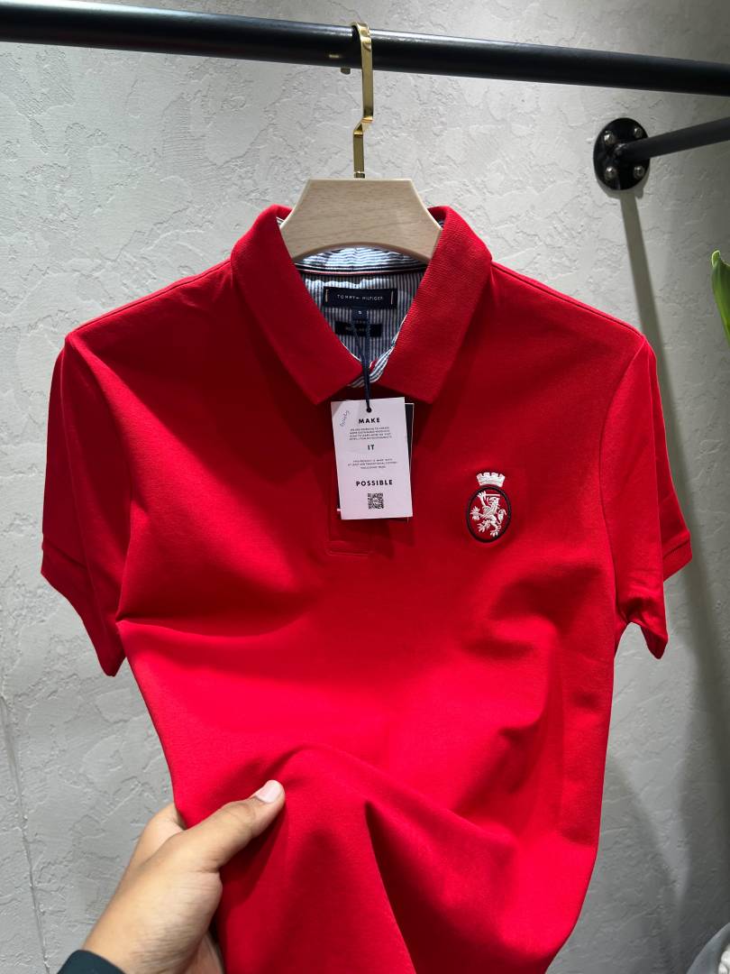 Tommy Hilfiger Red Premium Imported Pique Cotton Lycra Fabric Polo T shirt with Embroidered Logo 4144