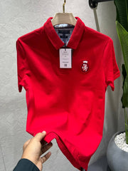Tommy Hilfiger Red Premium Imported Pique Cotton Lycra Fabric Polo T shirt with Embroidered Logo 4144