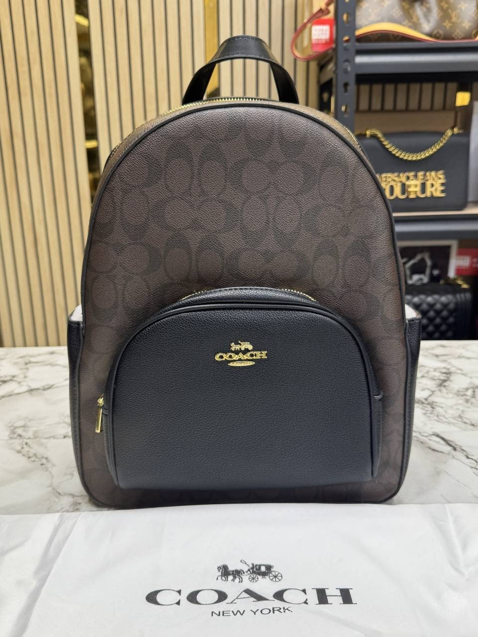 Coach Court Backpack In Signature Canvas With Dust Bag 65201 COFFEE BLACK