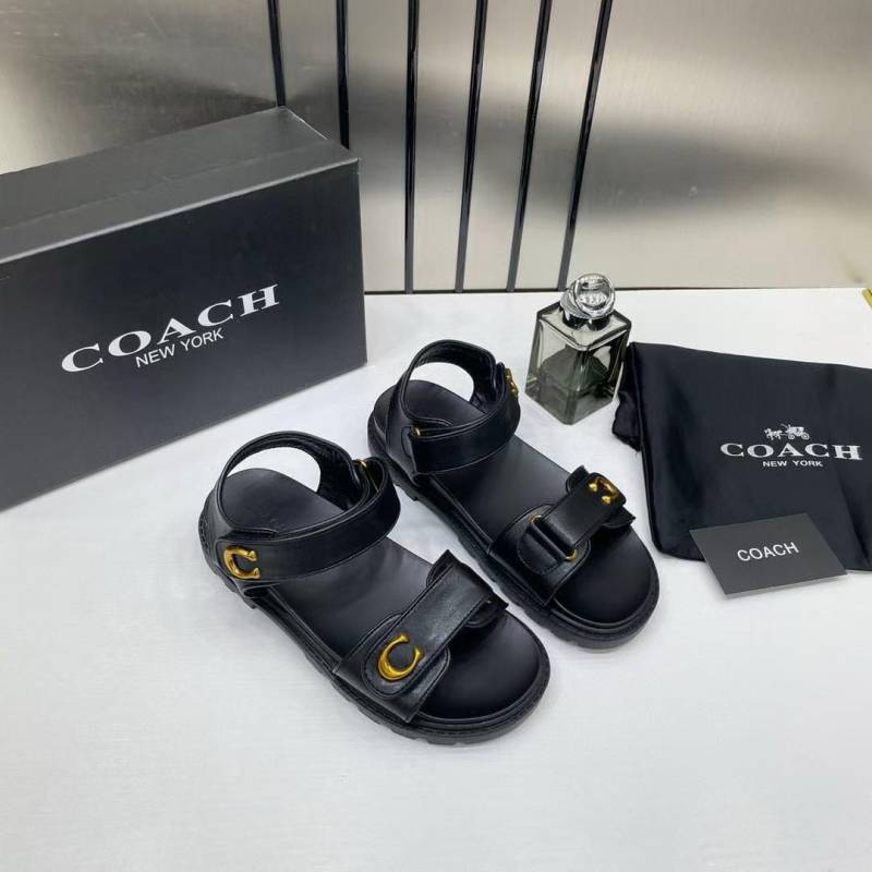 On Sale Coach Leather Black Sandals For Her With Original Box Dust Cover