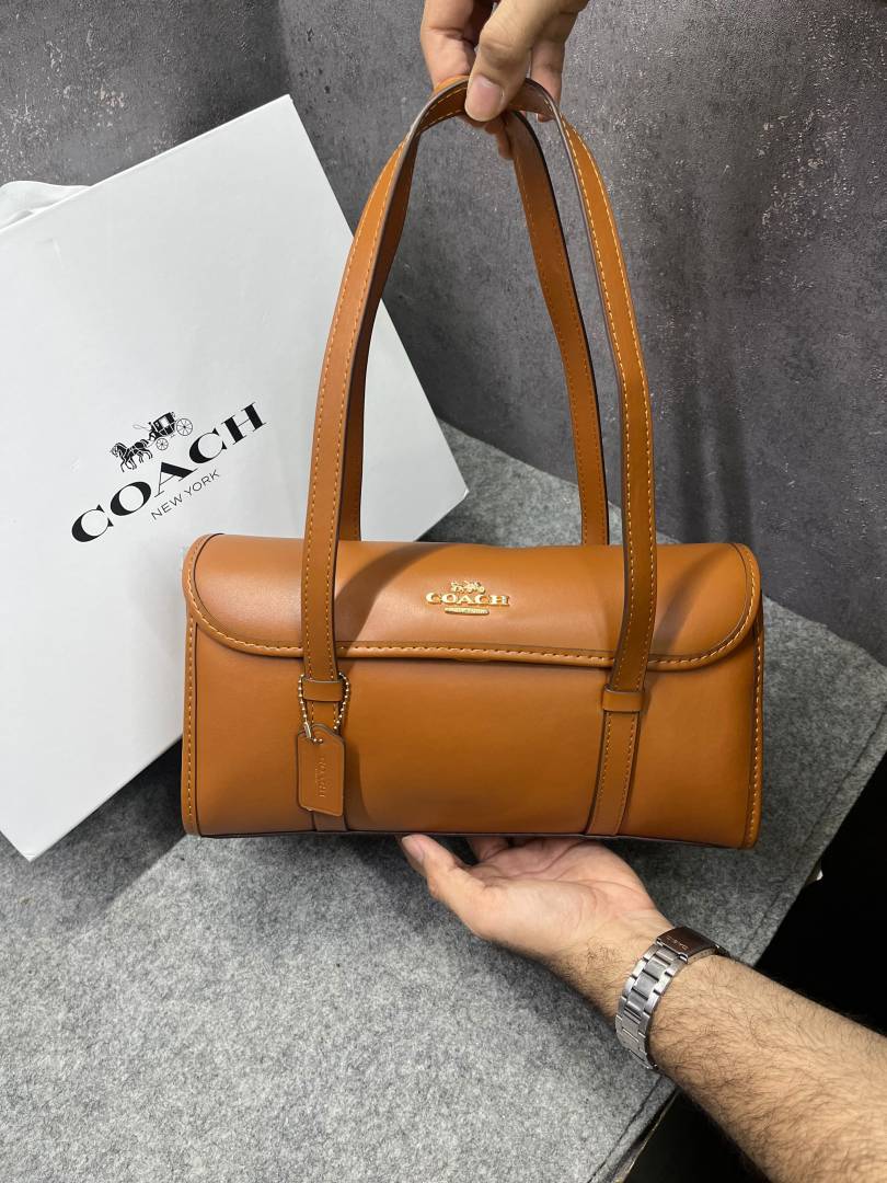 Coach Bridget Flap Shoulder Bag Smooth Leather Gold Brown Tan With OG Box & Dust Cover