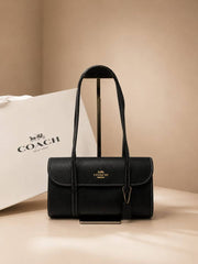 Coach Bridget Flap Shoulder Bag Leather Gold Black With OG Box & Dust Cover