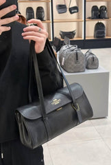 Coach Bridget Flap Shoulder Bag Leather Gold Black With OG Box & Dust Cover