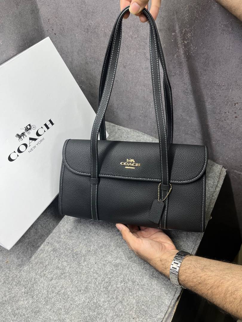 Coach Bridget Flap Shoulder Bag Leather Gold Black With OG Box & Dust Cover