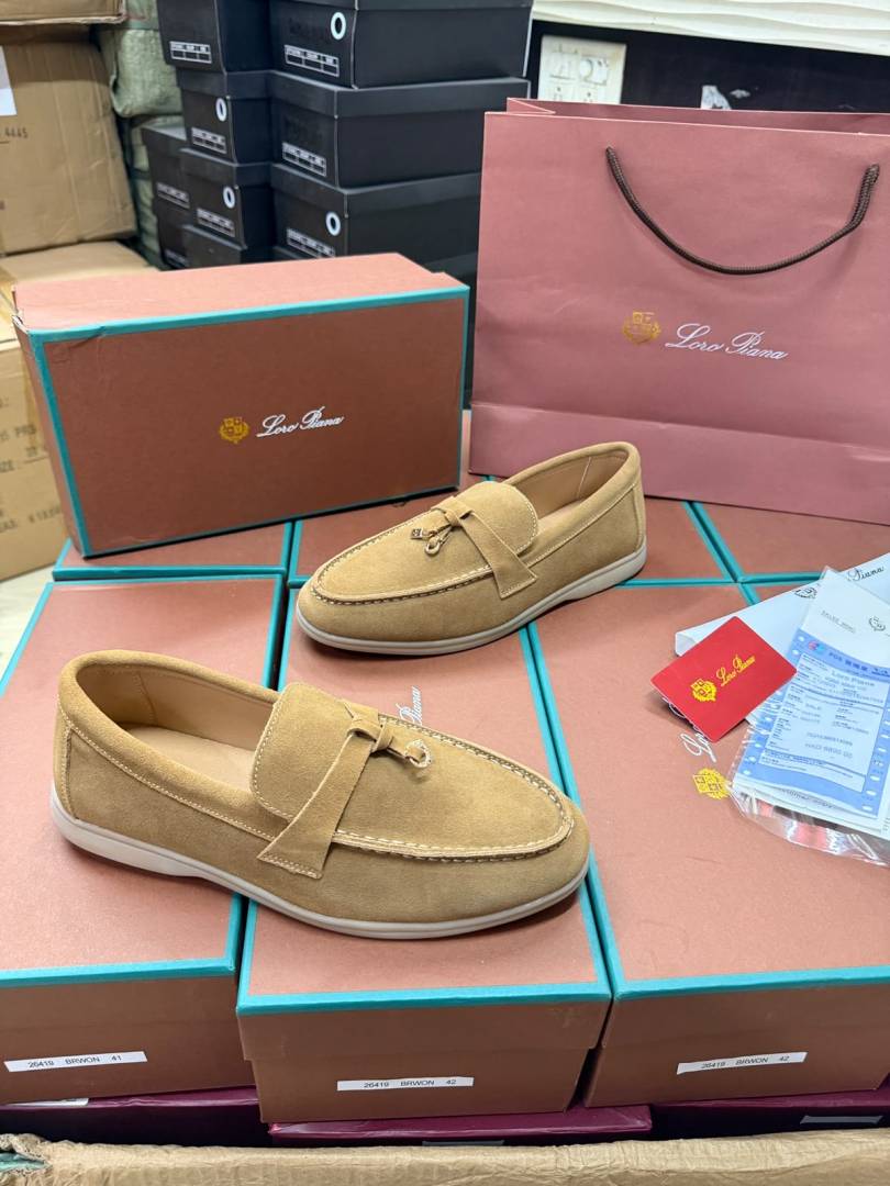 Loro Piano Summer Charms Walk Mules Brown Suede Mens