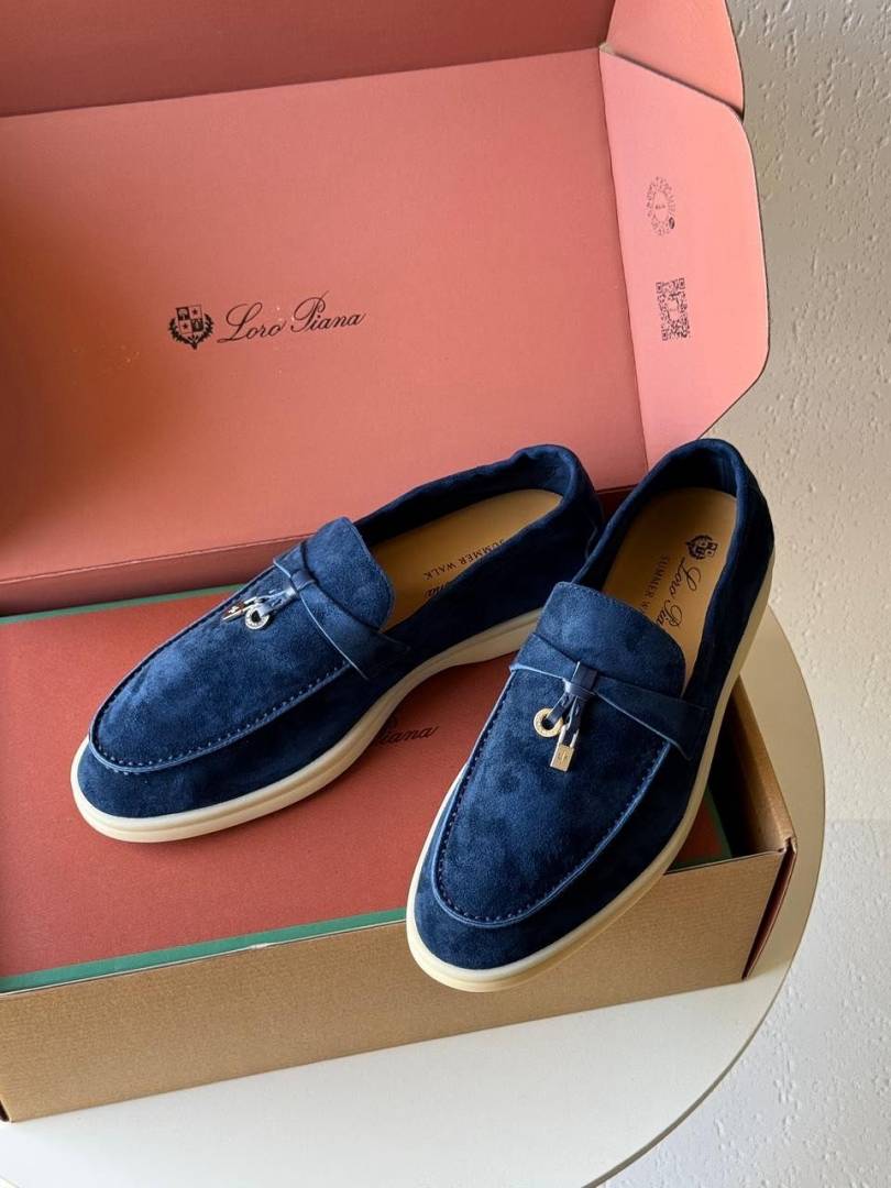 Loro Piano Summer Charms Walk Mules Navy Suede Mens