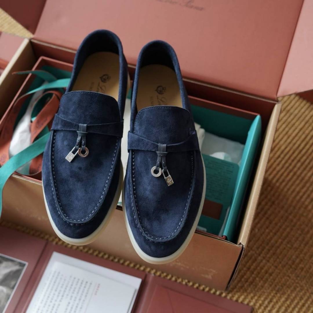 Loro Piano Summer Charms Walk Mules Navy Suede Mens