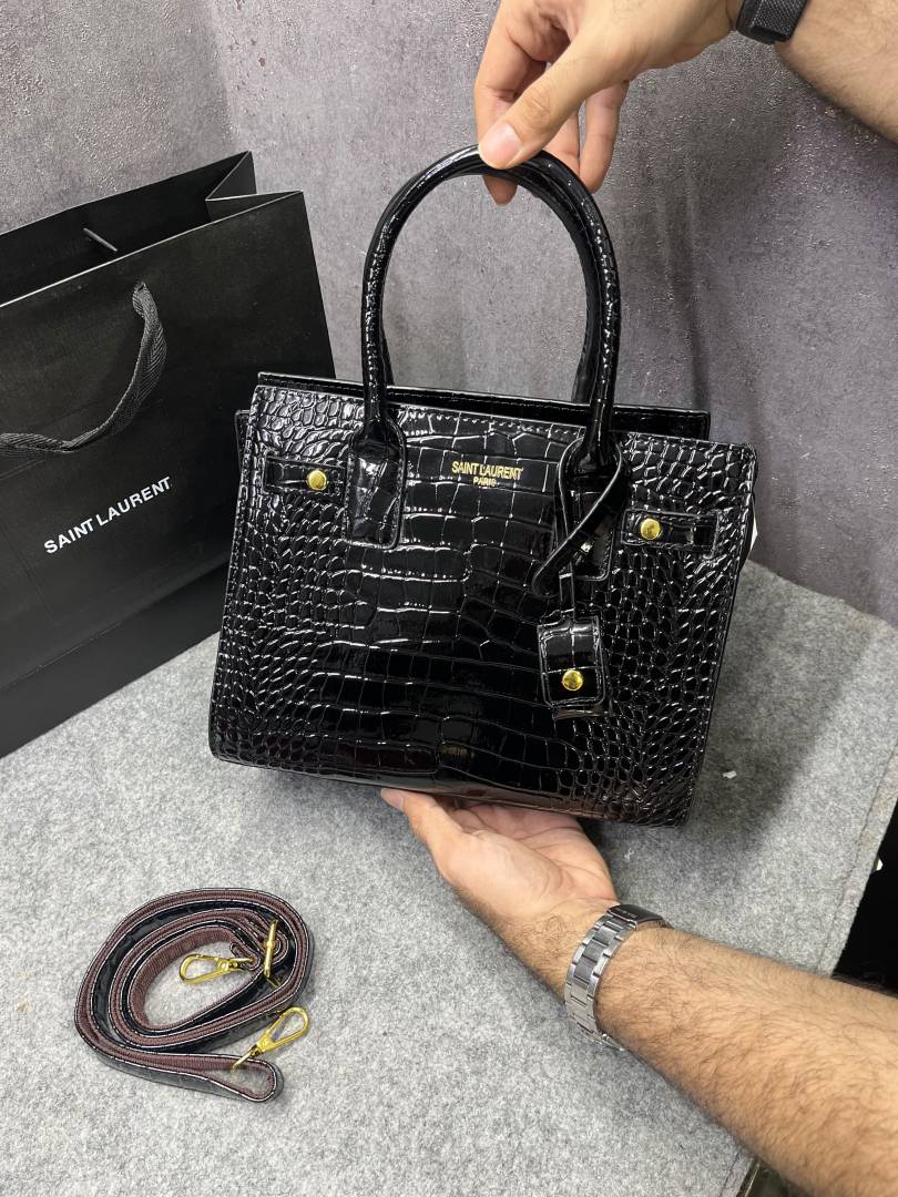 Ysl Black Saint Laurent Nano Sac de Jour Croc Embossed Bag Jester Black 8882