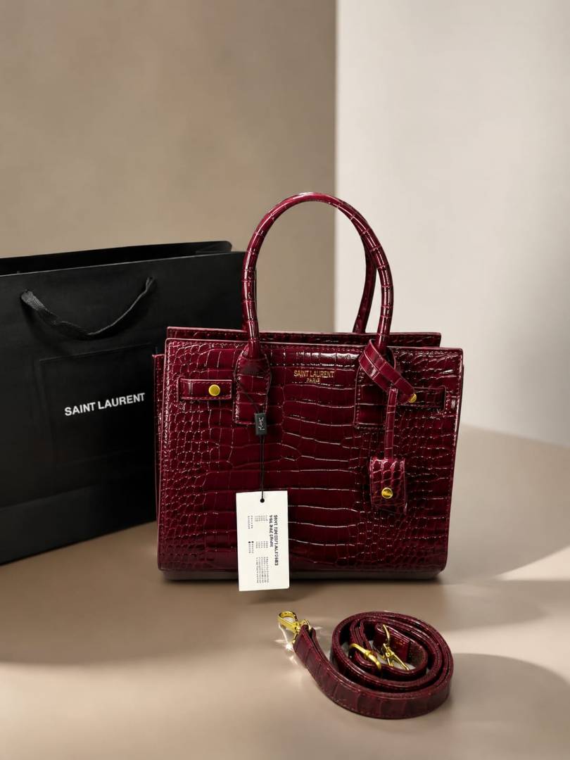 Ysl Fushsia Wine Saint Laurent Nano Sac de Jour Croc Embossed Bag Jester Fushsia Wine 8882