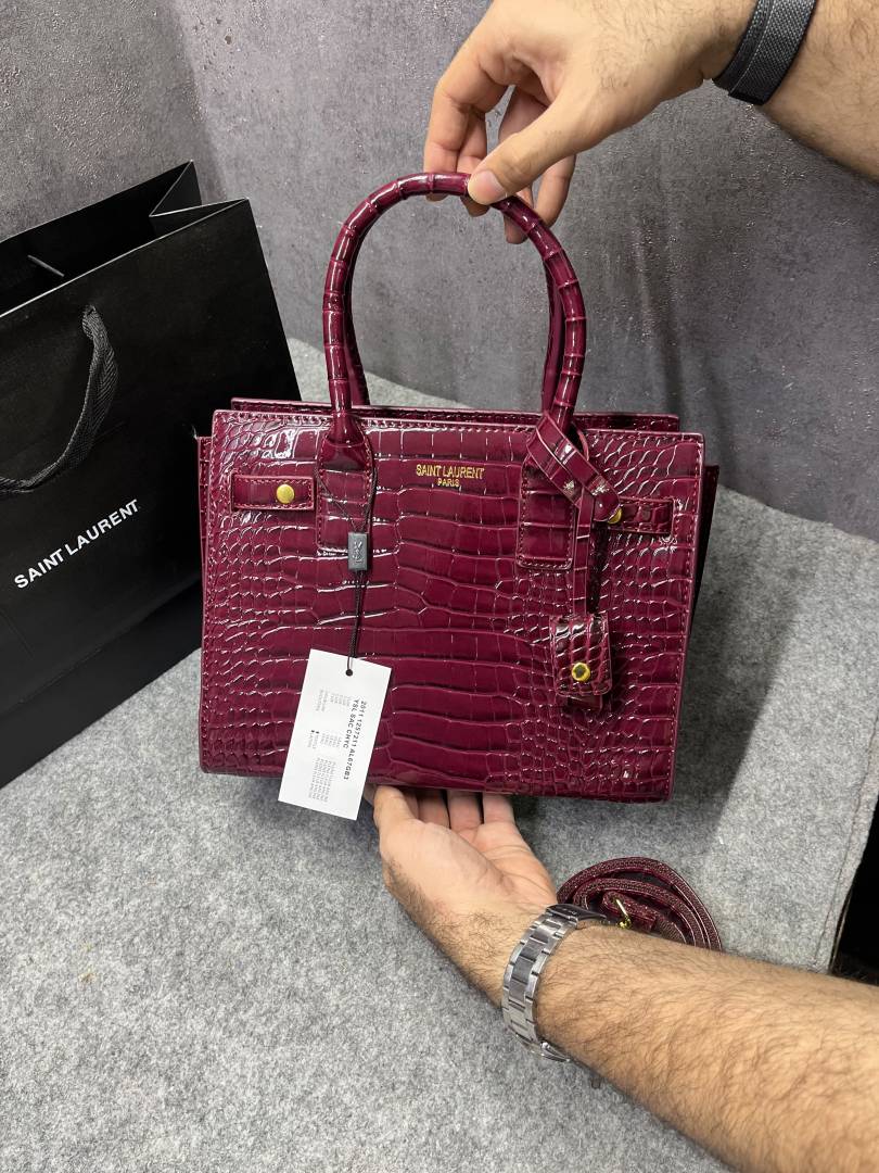 Ysl Fushsia Wine Saint Laurent Nano Sac de Jour Croc Embossed Bag Jester Fushsia Wine 8882