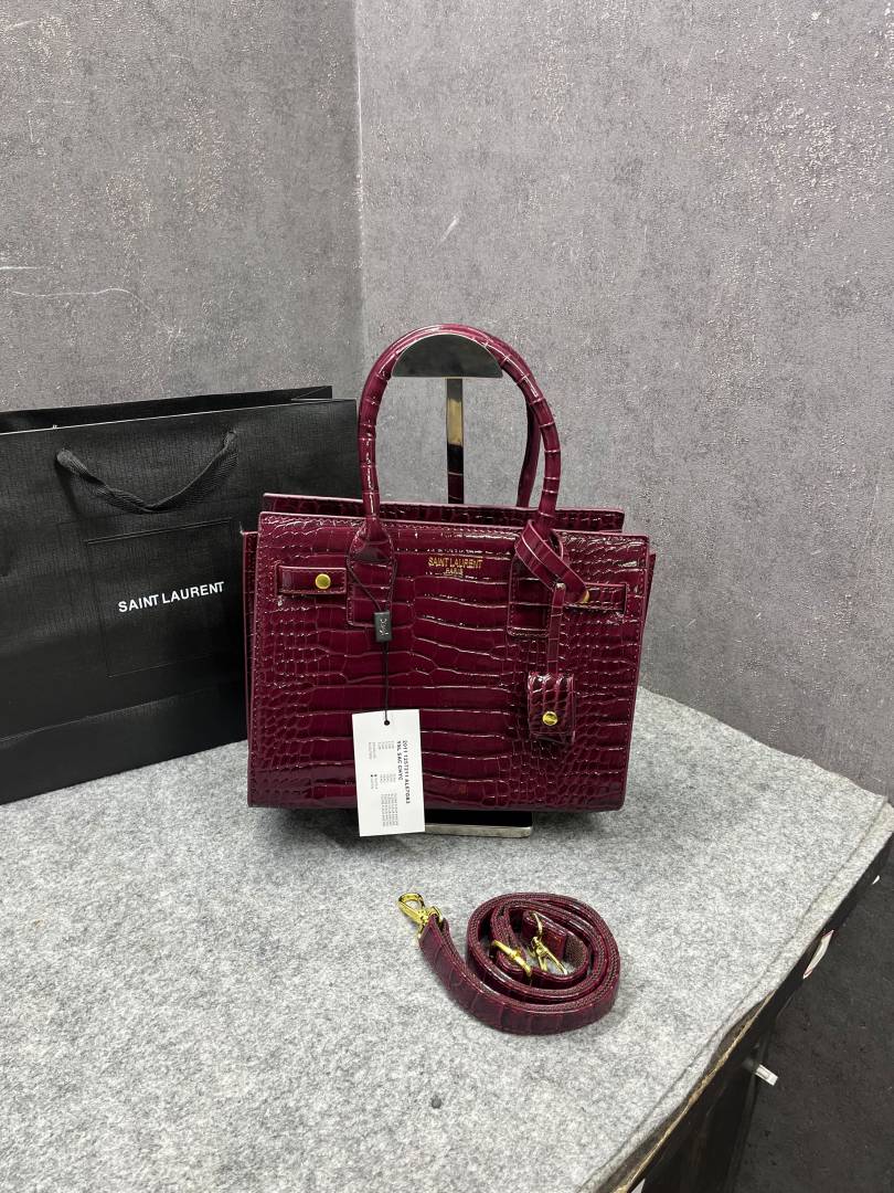 Ysl Fushsia Wine Saint Laurent Nano Sac de Jour Croc Embossed Bag Jester Fushsia Wine 8882